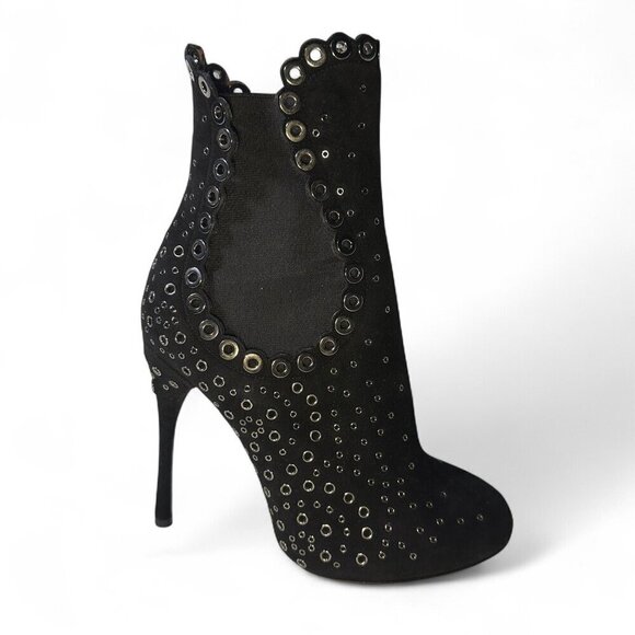 Alaia Women's Grommet Embellished Black Suede Mid Ankle Booties Size EU 37 NWOT - Picture 12 of 16
